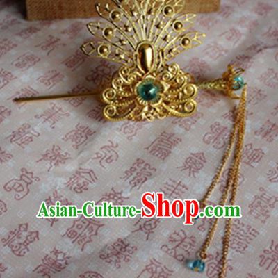 Chinese Traditional Prince Hair Accessories Ancient Swordsman Blue Beads Tassel Hairdo Crown Headwear for Men