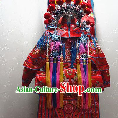 Chinese Traditional Beijing Opera Female General Red Embroidered Clothing Peking Opera Mu Guiying Costume for Adults