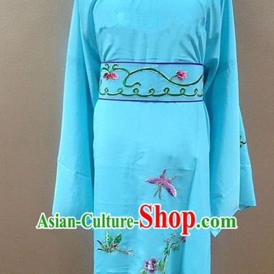 Professional Chinese Beijing Opera Niche Blue Embroidered Peony Robe Traditional Peking Opera Scholar Costume for Adults