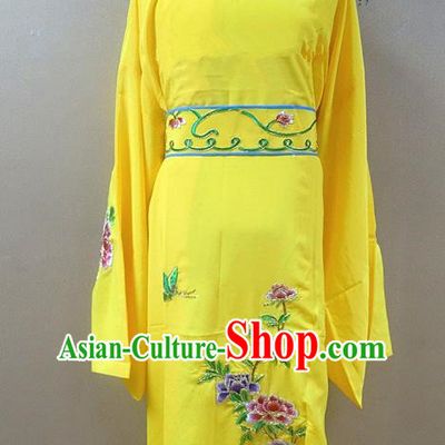 Professional Chinese Beijing Opera Niche Yellow Embroidered Peony Robe Traditional Peking Opera Scholar Costume for Adults