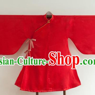 Chinese Ancient Princess Historical Costume Ming Dynasty Red Silk Blouse for Women