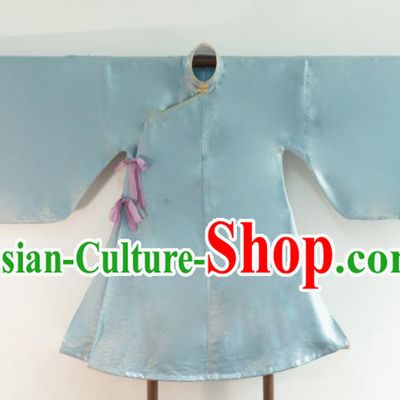 Chinese Ancient Princess Historical Costume Ming Dynasty Blue Silk Blouse for Women