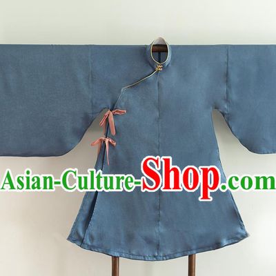 Chinese Ancient Princess Historical Costume Ming Dynasty Navy Silk Blouse for Women