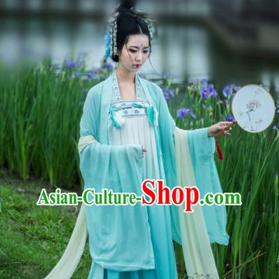 Chinese Ancient Goddess Peri Green Hanfu Dress Traditional Tang Dynasty Imperial Concubine Historical Costume for Women