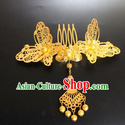Chinese Traditional Wedding Hair Accessories Ancient Princess Golden Hair Comb for Women