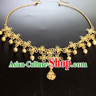 Chinese Traditional Wedding Hair Accessories Eyebrows Pendant Ancient Princess Golden Frontlet for Women