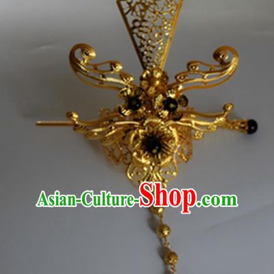 Chinese Traditional Nobility Childe Hair Accessories Hairpins Ancient Swordsman Black Beads Hairdo Crown for Men