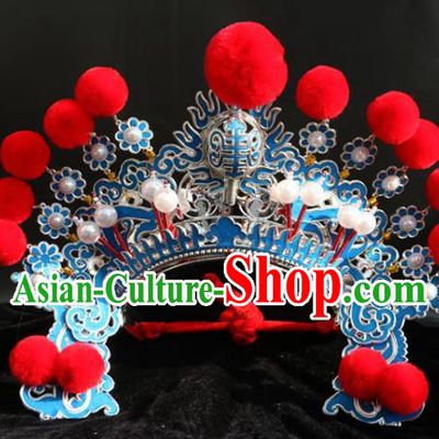 Chinese Traditional Beijing Opera Takefu Hat Peking Opera Warrior Red Venonat Helmet