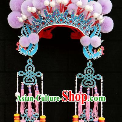 Chinese Traditional Beijing Opera Diva Hair Accessories Peking Opera Purple Venonat Phoenix Coronet