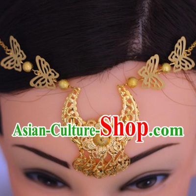 Chinese Traditional Hair Accessories Wedding Golden Eyebrows Pendant Tassel Hair Clasp for Women
