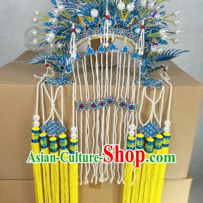 Chinese Traditional Beijing Opera Diva Hair Accessories Peking Opera Queen Blue Phoenix Coronet