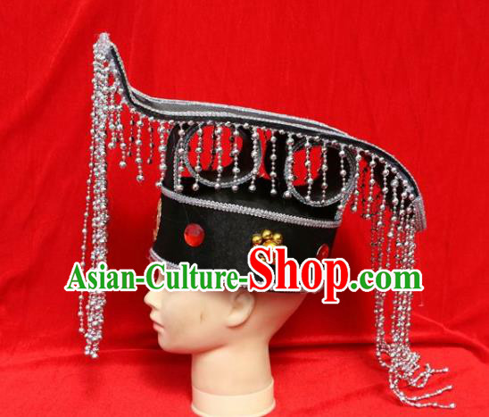 Chinese Traditional Beijing Opera Hat Peking Opera Emperor Tassel Black Hat Chinese Traditional Beijing Opera Hat Peking Opera Emperor Tassel Black Hat