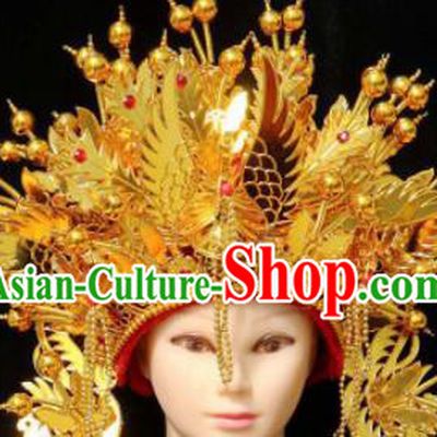 Chinese Traditional Beijing Opera Diva Hair Accessories Peking Opera Imperial Consort Golden Phoenix Coronet