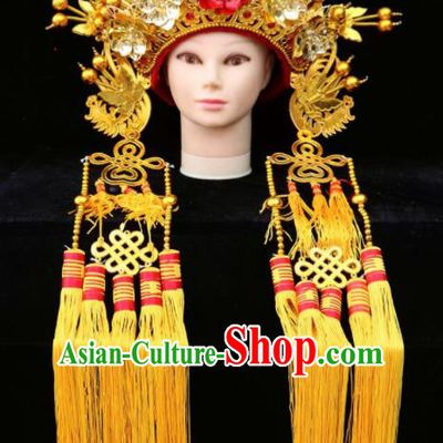 Chinese Traditional Beijing Opera Queen Hair Accessories Ancient Imperial Consort Golden Phoenix Coronet