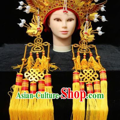 Chinese Traditional Beijing Opera Queen Hair Accessories Ancient Bride Golden Phoenix Coronet