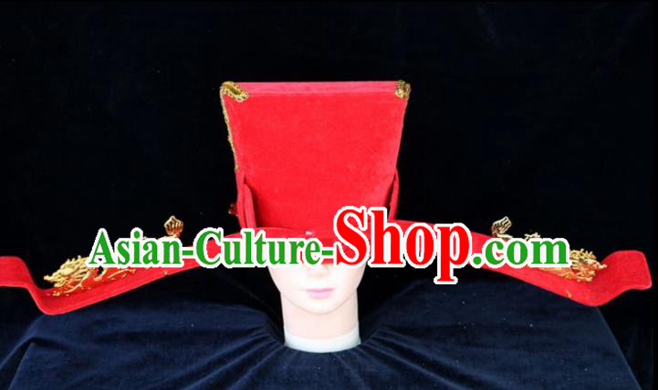 Chinese Traditional Beijing Opera Royal Highness Headwear Peking Opera Chancellor Red Hat Chinese Traditional Beijing Opera Royal Highness Headwear Peking Opera Chancellor Red Hat