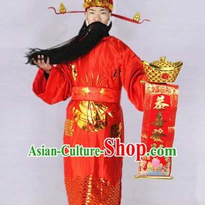 Chinese Traditional Beijing Opera Wealth God Costume and Headwear Complete set