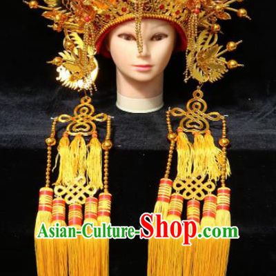 Chinese Traditional Beijing Opera Imperial Consort Hair Accessories Ancient Bride Golden Phoenix Coronet Headwear
