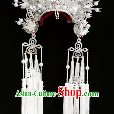 Chinese Traditional Beijing Opera Imperial Consort Hair Accessories Ancient Bride White Phoenix Coronet Headwear