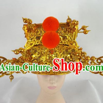 Chinese Traditional Beijing Opera Prime Minister Headwear Ancient Chancellor Golden Hat