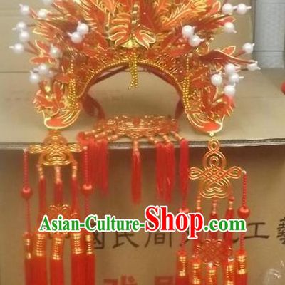Chinese Traditional Beijing Opera Red Phoenix Coronet Hair Accessories Ancient Imperial Consort Bride Headwear
