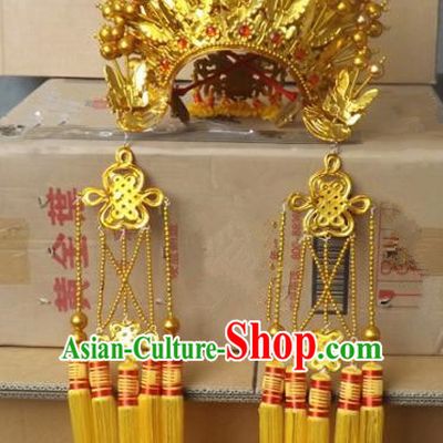 Chinese Traditional Beijing Opera Bride Golden Phoenix Coronet Hair Accessories Ancient Imperial Consort Headwear