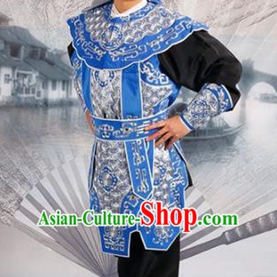 Chinese Traditional Beijing Opera Takefu Blue Costume Ancient Swordsman Clothing
