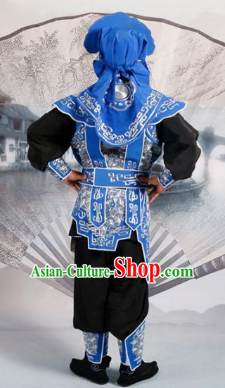 Chinese Traditional Beijing Opera Takefu Blue Costume Ancient Swordsman Clothing Chinese Traditional Beijing Opera Takefu Blue Costume Ancient Swordsman Clothing
