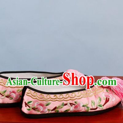Chinese Traditional Beijing Opera Shoes Peking Opera Diva Pink Embroidered Shoes