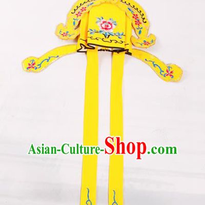 Chinese Traditional Beijing Opera Niche Headwear Peking Opera Scholar Embroidered Yellow Hat
