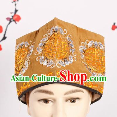 Chinese Traditional Beijing Opera Old Men Headwear Peking Opera Landlord Brown Embroidered Hat