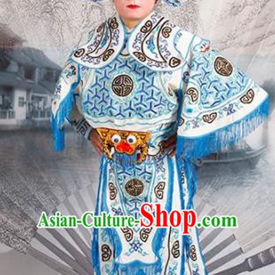 Chinese Traditional Beijing Opera Takefu Costume Ancient Warrior White Clothing