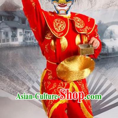 Chinese Traditional Beijing Opera Takefu Sun Wukong Costume Ancient Warrior Red Clothing