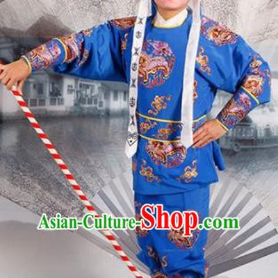 Chinese Traditional Beijing Opera Takefu Blue Costume Ancient Imperial Bodyguard Clothing