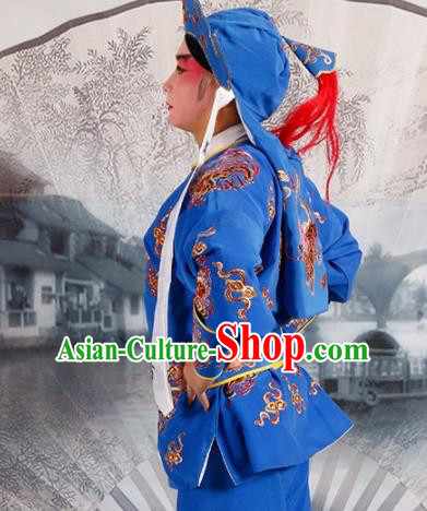 Chinese Traditional Beijing Opera Takefu Blue Costume Ancient Imperial Bodyguard Clothing