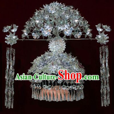 Chinese Traditional Miao Nationality Wedding Hair Accessories Hmong Female Phoenix Coronet Headwear for Women