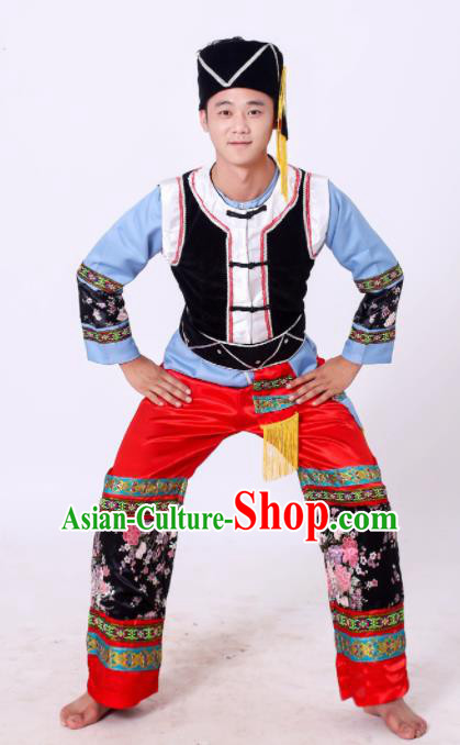 Chinese Traditional Li Nationality Male Costume Ethnic Bridegroom Folk Dance Clothing for Men