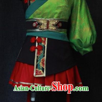 Chinese Traditional Cosplay Female Knight Costume Ancient Swordswoman Green Clothing for Women