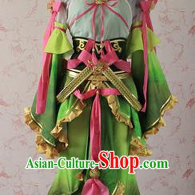 Chinese Traditional Cosplay Swordswoman Costume Ancient Peri Green Clothing for Women