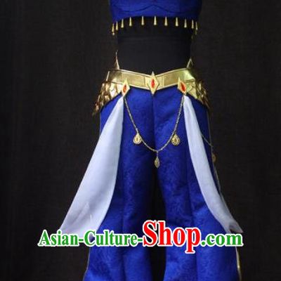 Chinese Traditional Cosplay Costume Ancient Swordswoman Hua Mulan Blue Clothing for Women