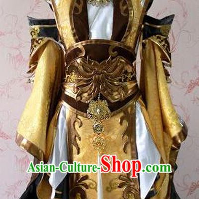 Chinese Ancient General Swordsman Golden Costume Traditional Cosplay Royal Highness Clothing for Men