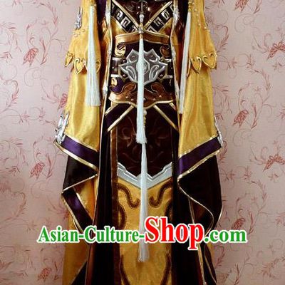 Chinese Ancient General Swordsman Golden Costume Traditional Cosplay Emperor Clothing for Men