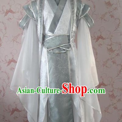Chinese Ancient General Swordsman White Costume Traditional Cosplay Nobility Childe Clothing for Men