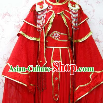 Chinese Ancient Female Swordsman Wedding Red Costume Traditional Cosplay Heroine Peri Dress for Women