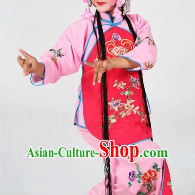 Traditional Chinese Beijing Opera Children Costume Peking Opera Maidservants Rosy Vest Clothing for Kids