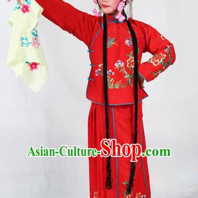 Traditional Chinese Beijing Opera Children Costume Peking Opera Maidservants Red Dress for Kids