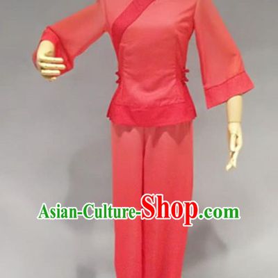 Traditional Chinese Folk Dance Red Costume China Fan Dance Clothing for Women