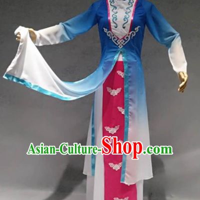 Traditional Chinese Umbrella Dance Costume China Classical Dance Blue Clothing for Women