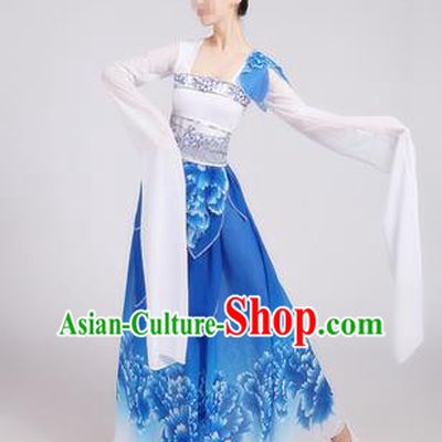 Traditional Chinese Classical Dance Costume Stage Performance Blue Dress for Women