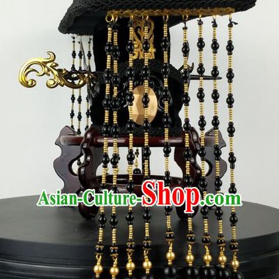Asian Chinese Ancient Han Dynasty Emperor Tassel Hat Headwear for Men